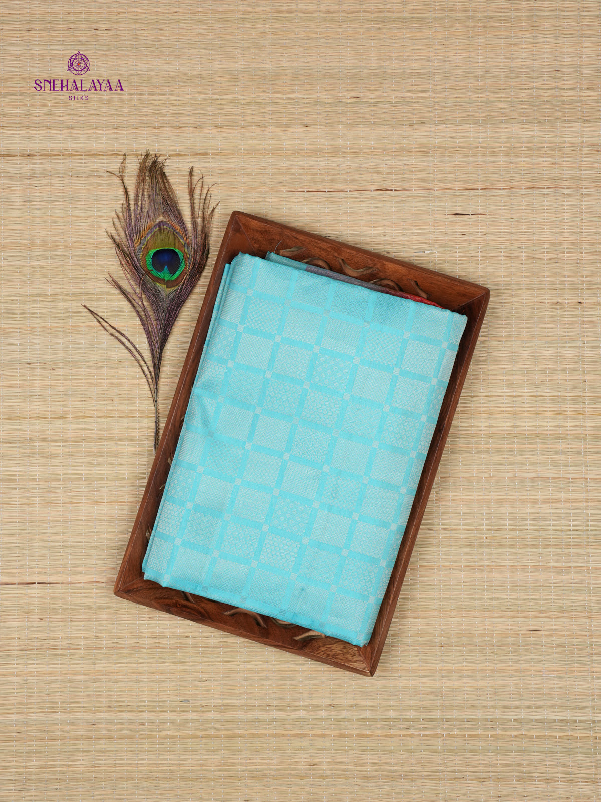 Ocean Blue Borderless Kanjivaram Soft Silk Saree