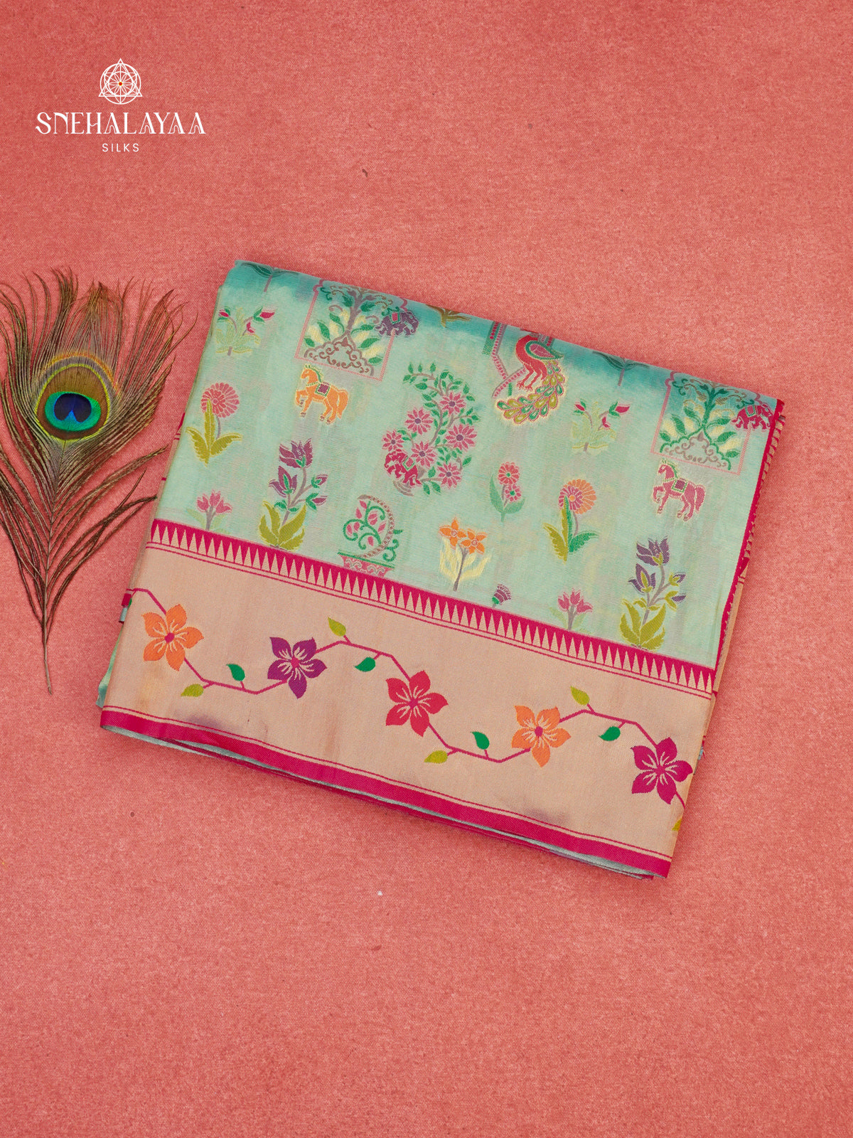 Teal Blue Tissue Paithani Saree