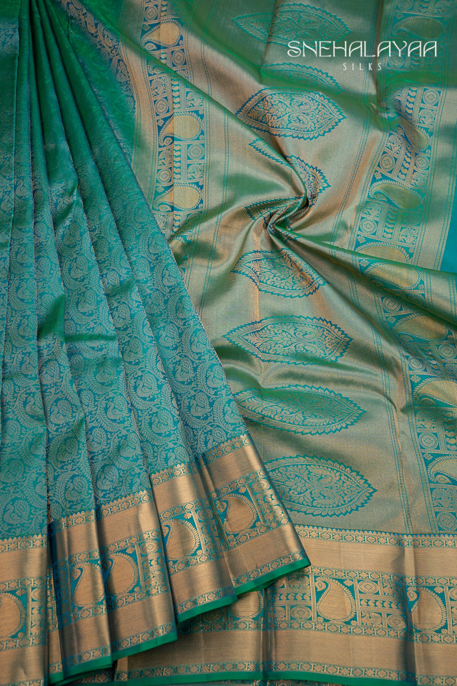 Peacock Green Kancheevaram Silk Saree