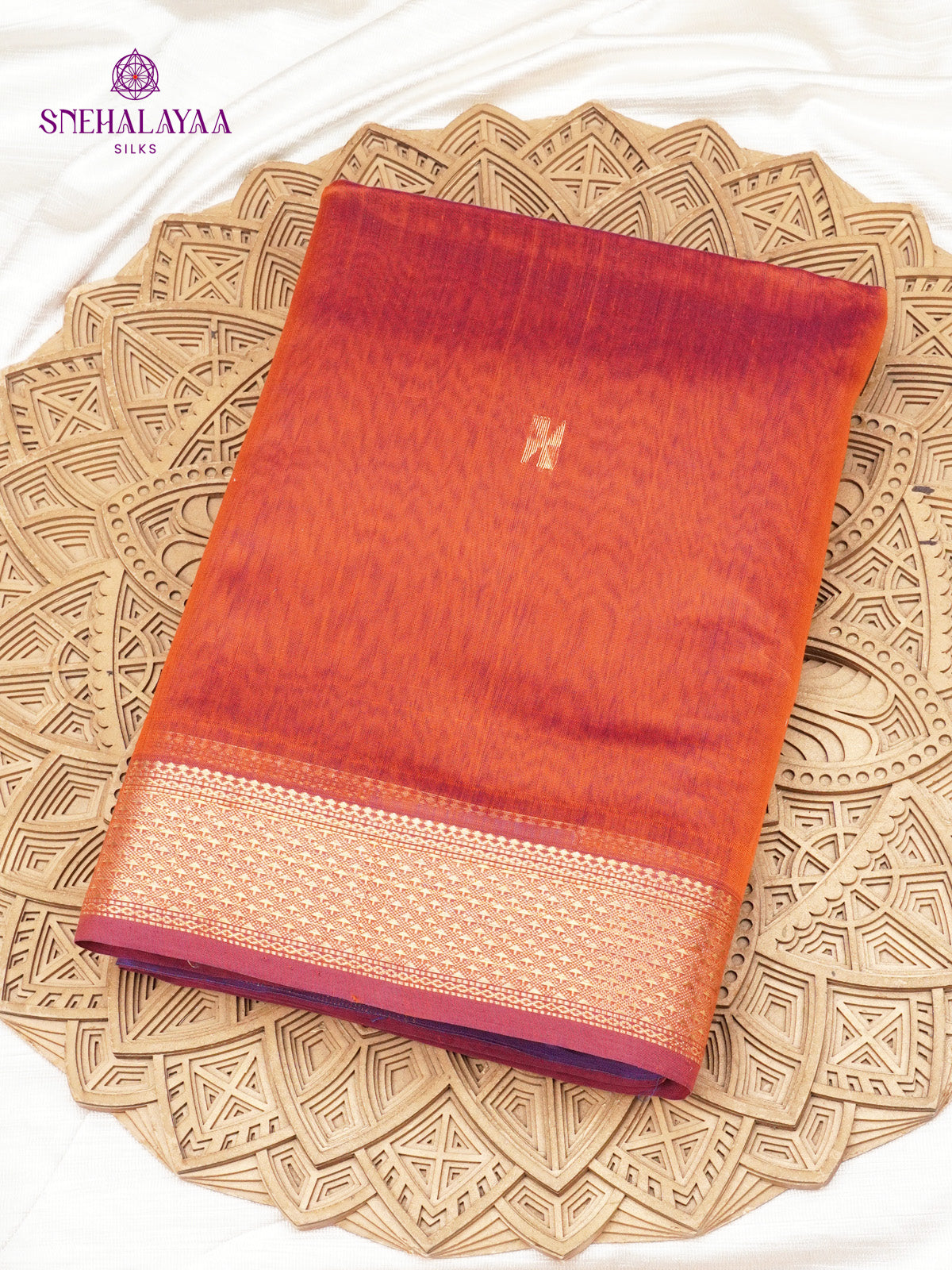 Rust Orange Maheshwari Silk Cotton Saree