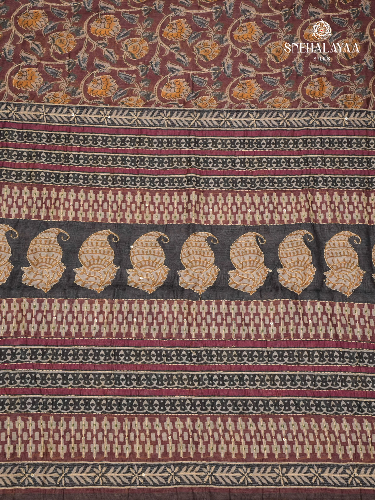 Brown Linen Embroidery Saree