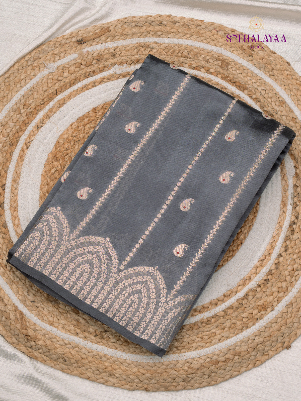 Grey Banaras Dupion Saree