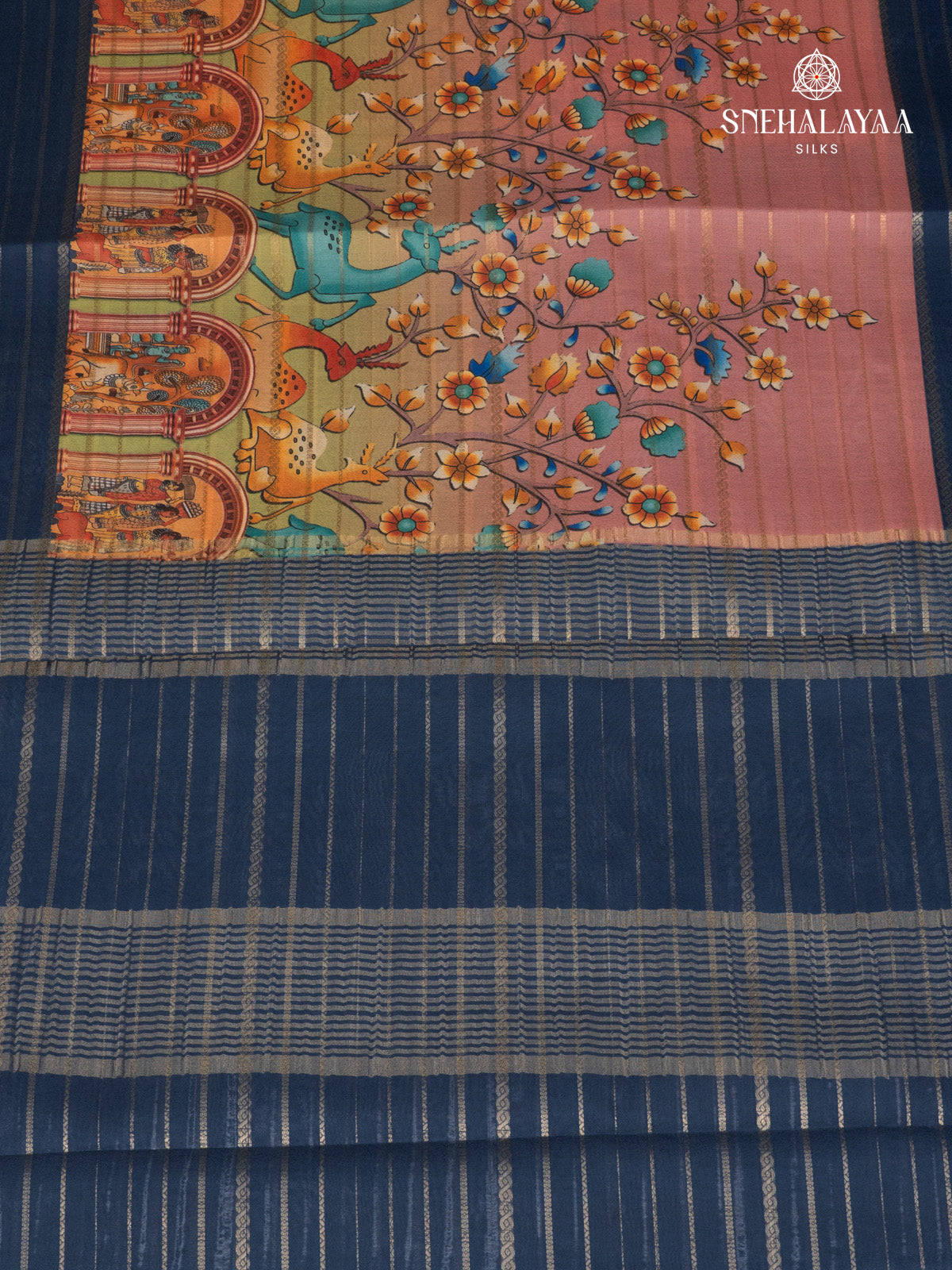 Dusty Rose Printed Mysore Silk Saree