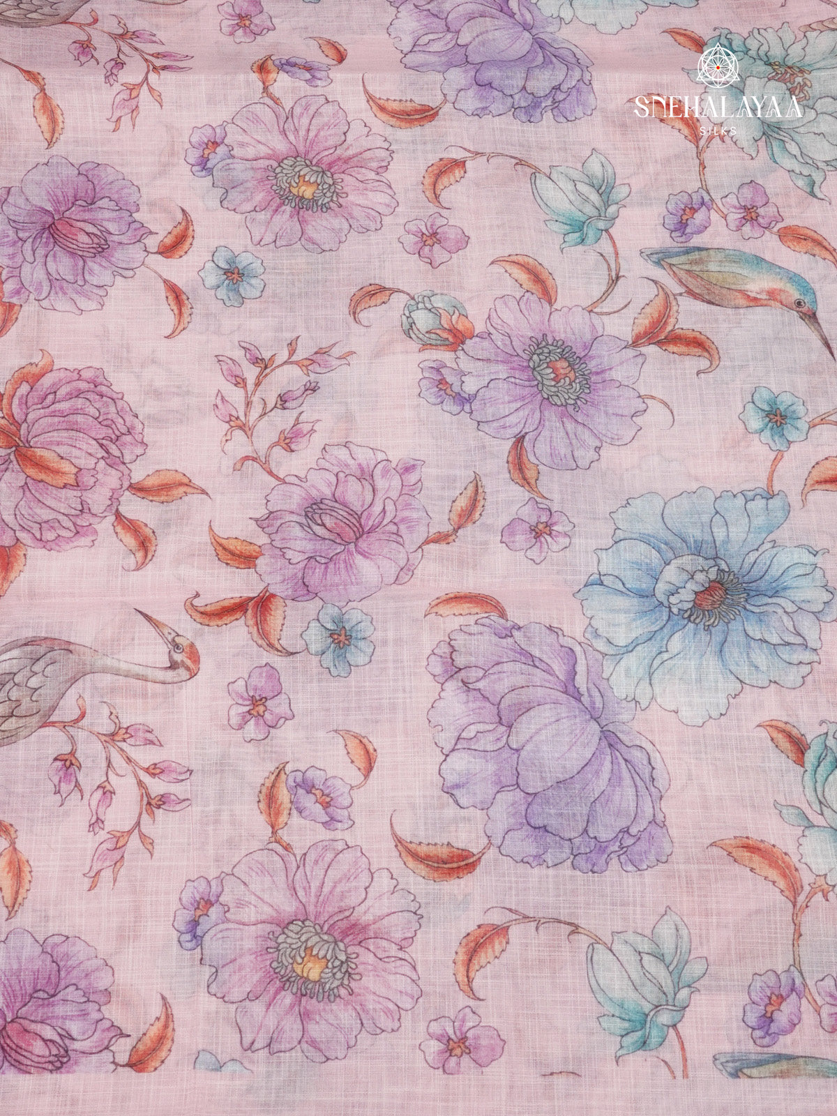 Pastel Pink Printed Linen Saree