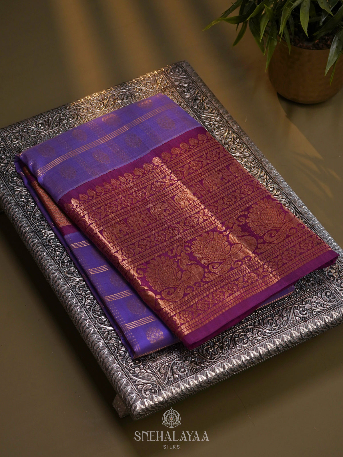 Purple Kuppadam Silk Cotton Saree with Rich Zari Pallu