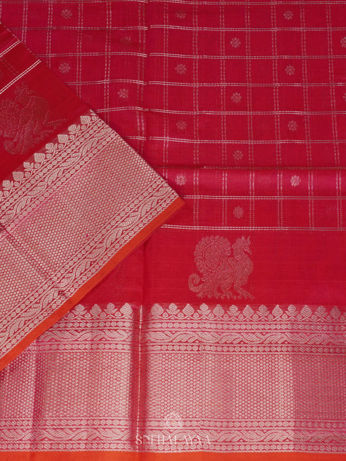 Ruby Red Mangalagiri Kuppadam Silk Cotton Saree