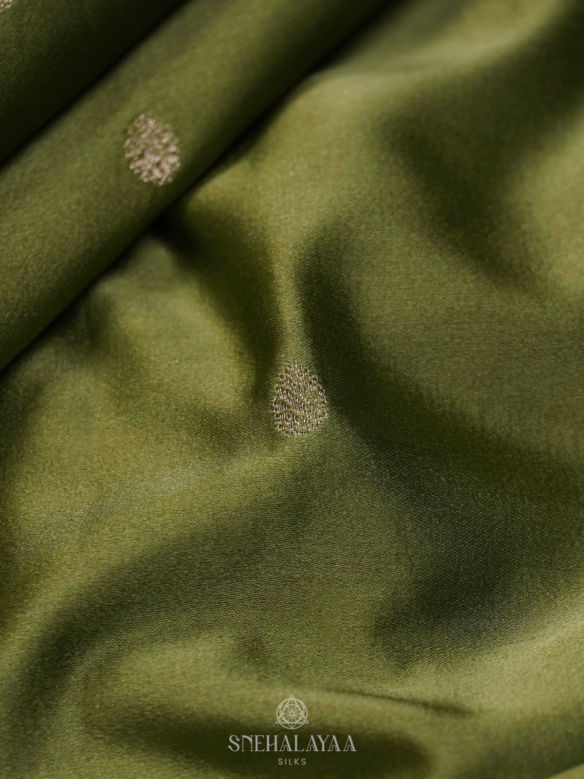 Olive Green Satin Banaras Silk Saree