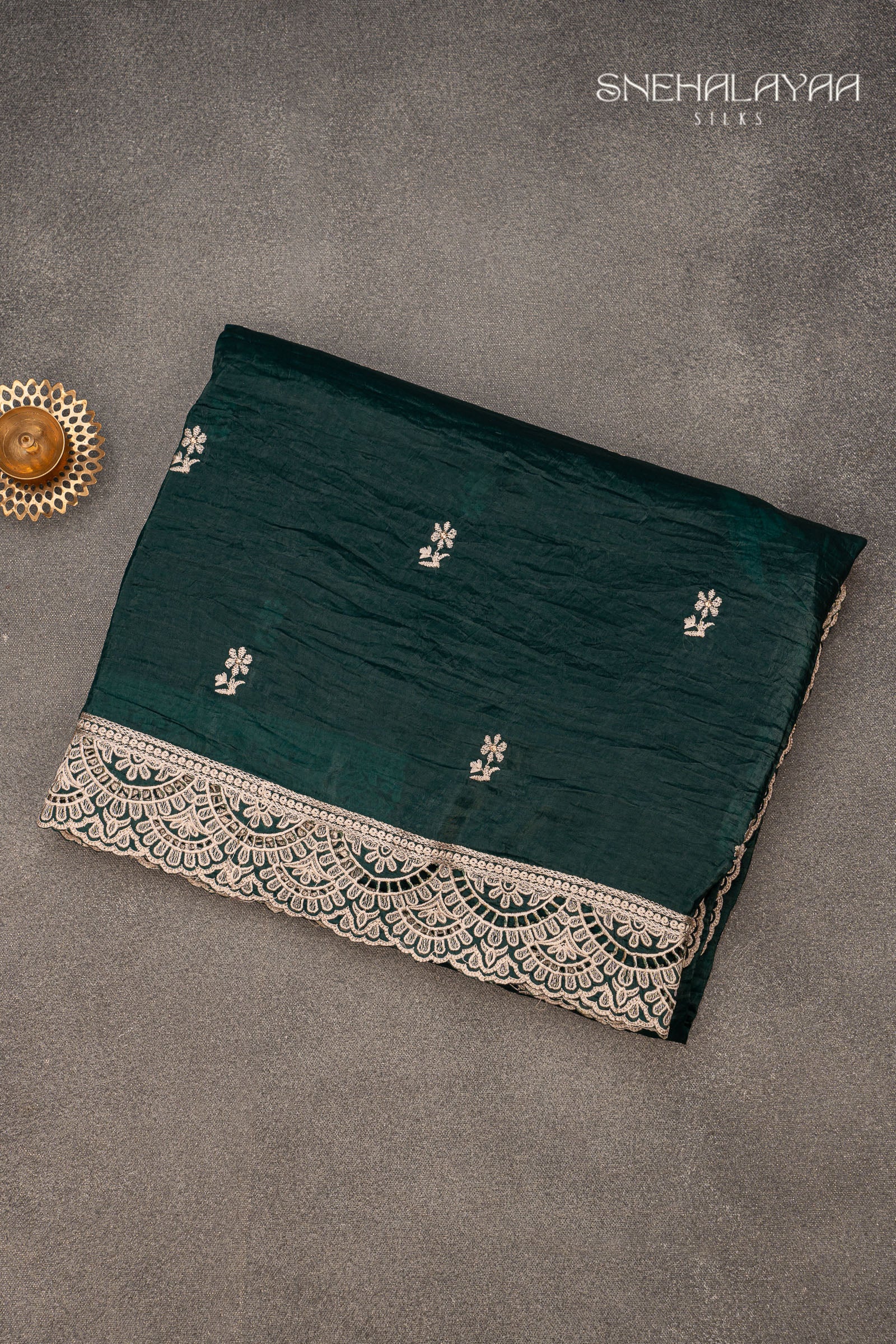 Dark Green Crush Tissue Saree