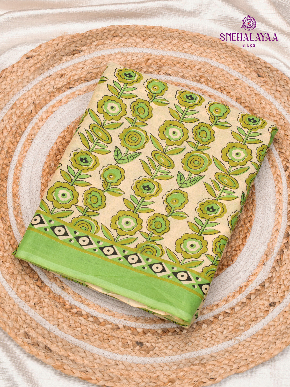 Cream Jaipur Cotton Saree