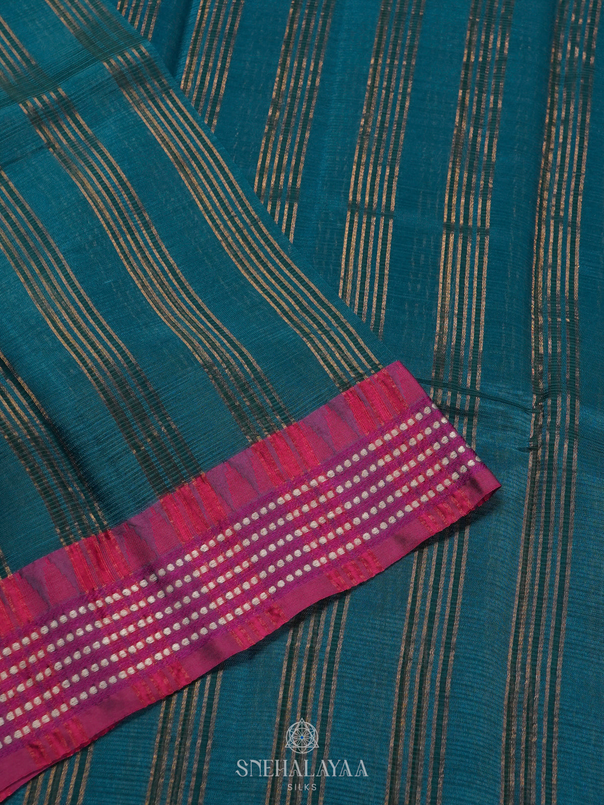 Peacock Blue Banaras Kora Silk Saree