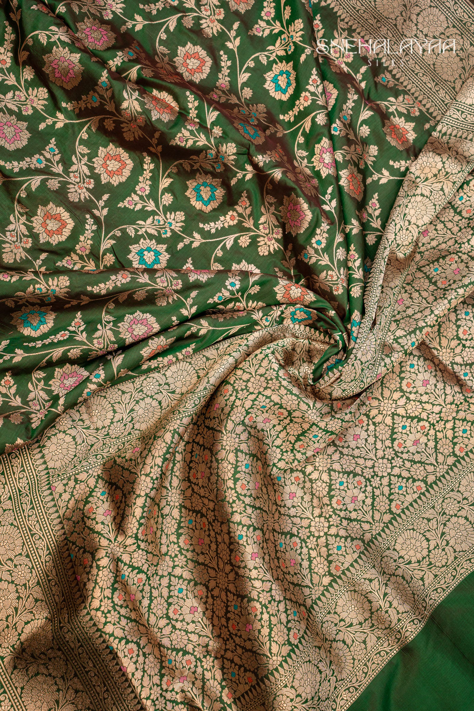 Pine Green Banaras Silk Saree