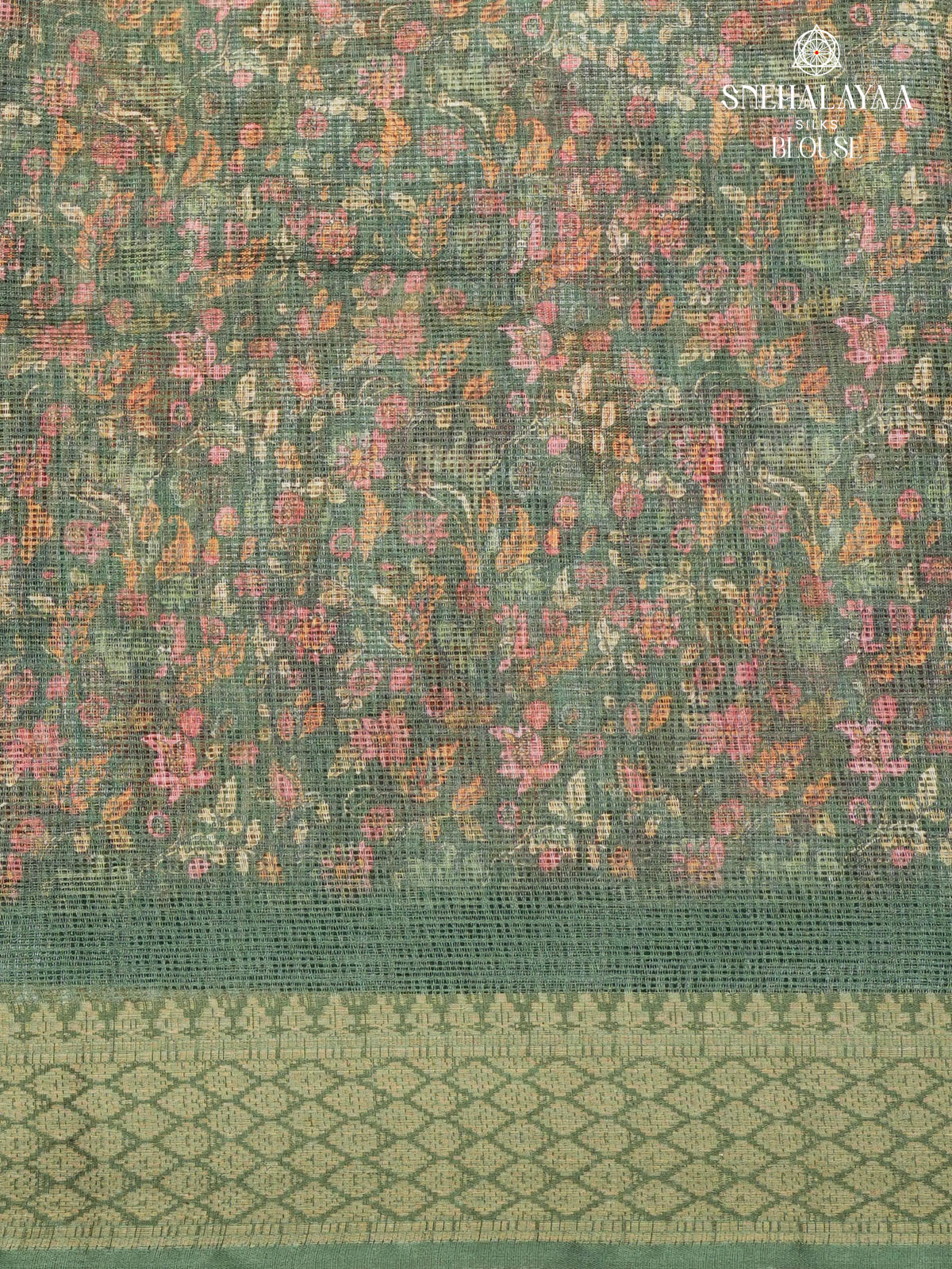 Teal Green Printed Kota Saree