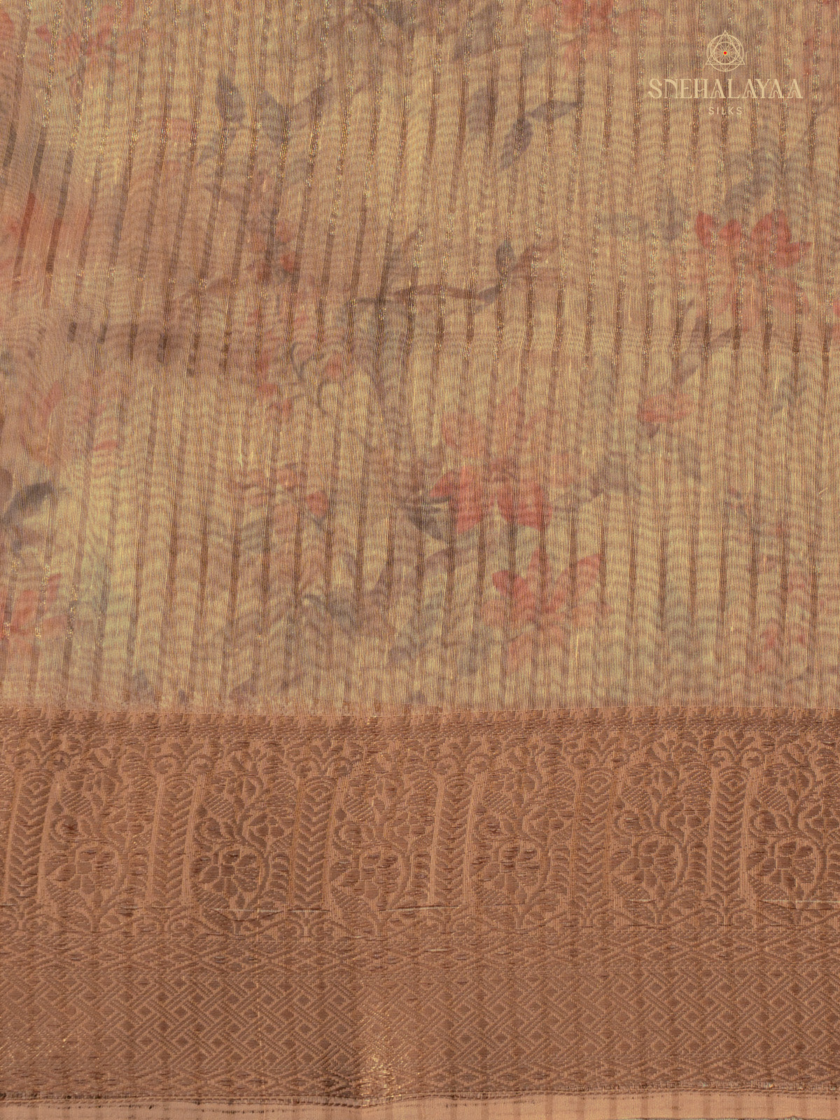 Pale Yellow Linen Floral Print Saree