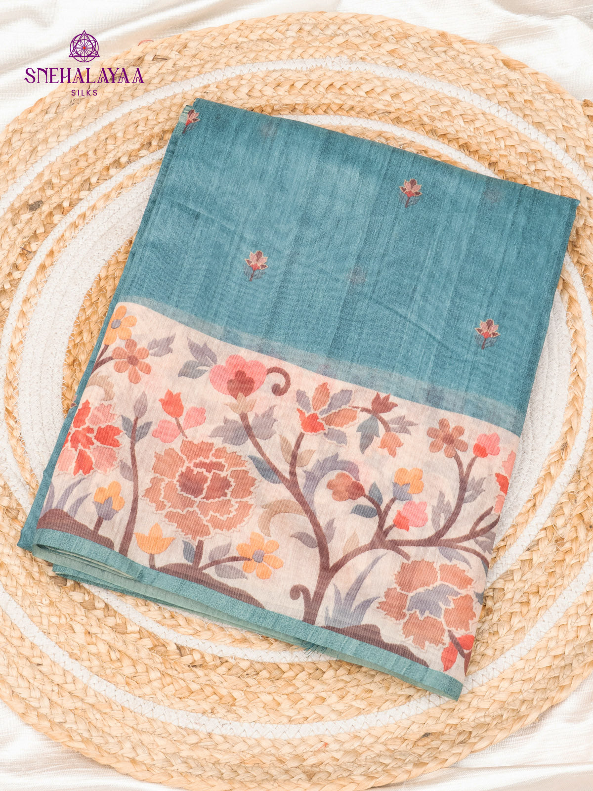 Teal Blue Linen Saree