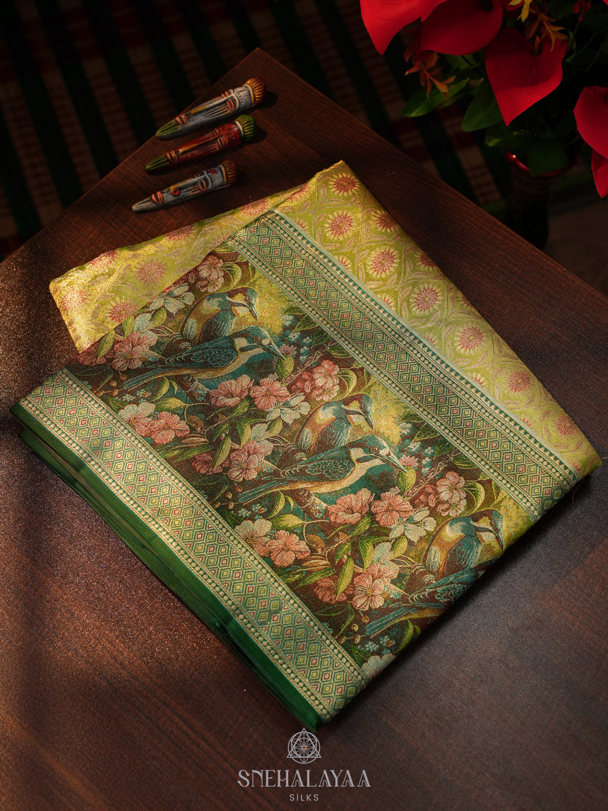 Lime Green Kanjivaram Silk Saree