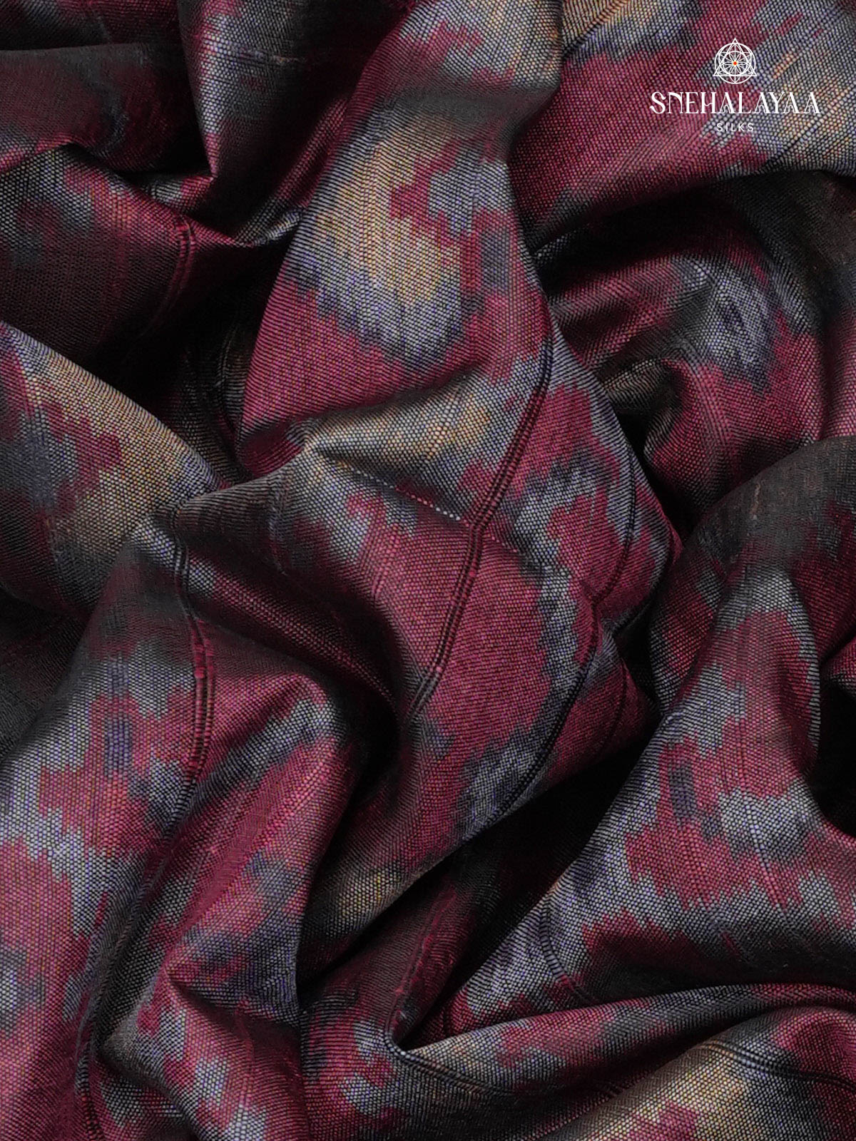 Wine Red Printed Tussar Saree