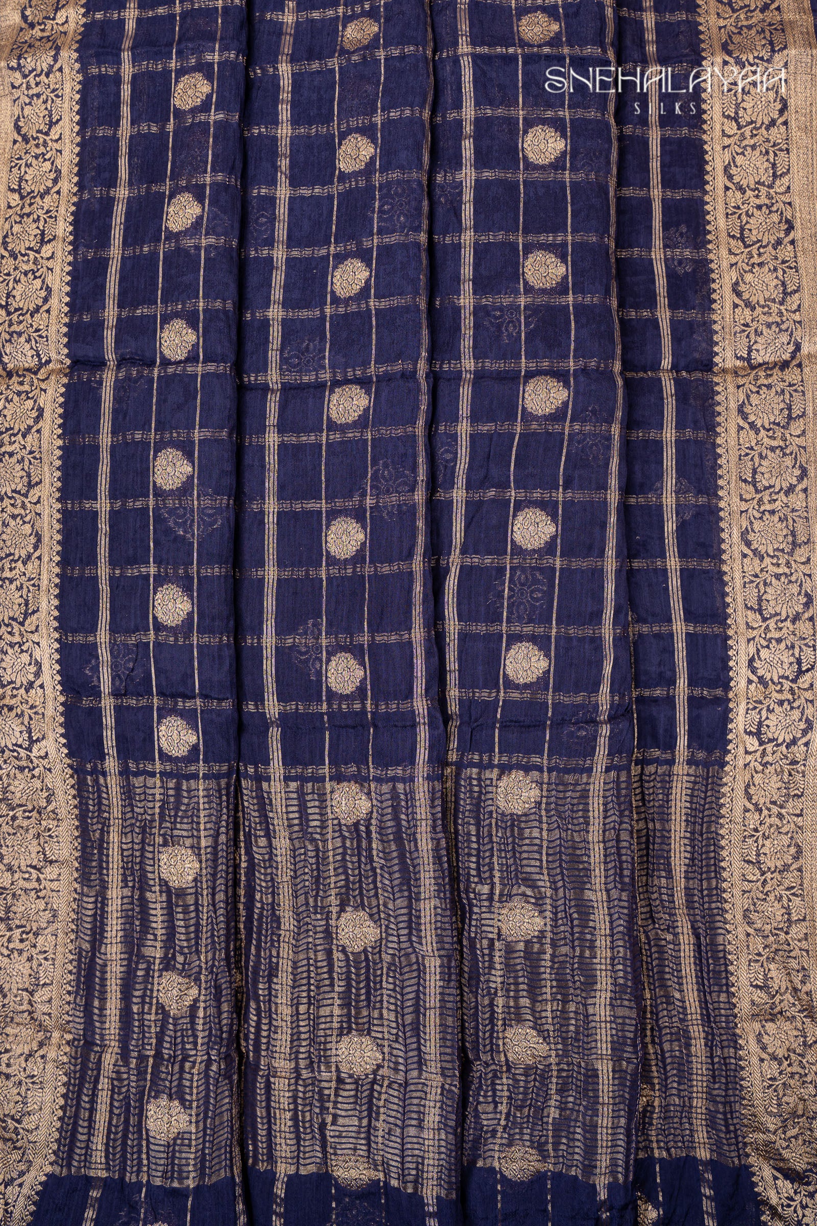 Indigo Blue Semi Banaras Chiffon Saree