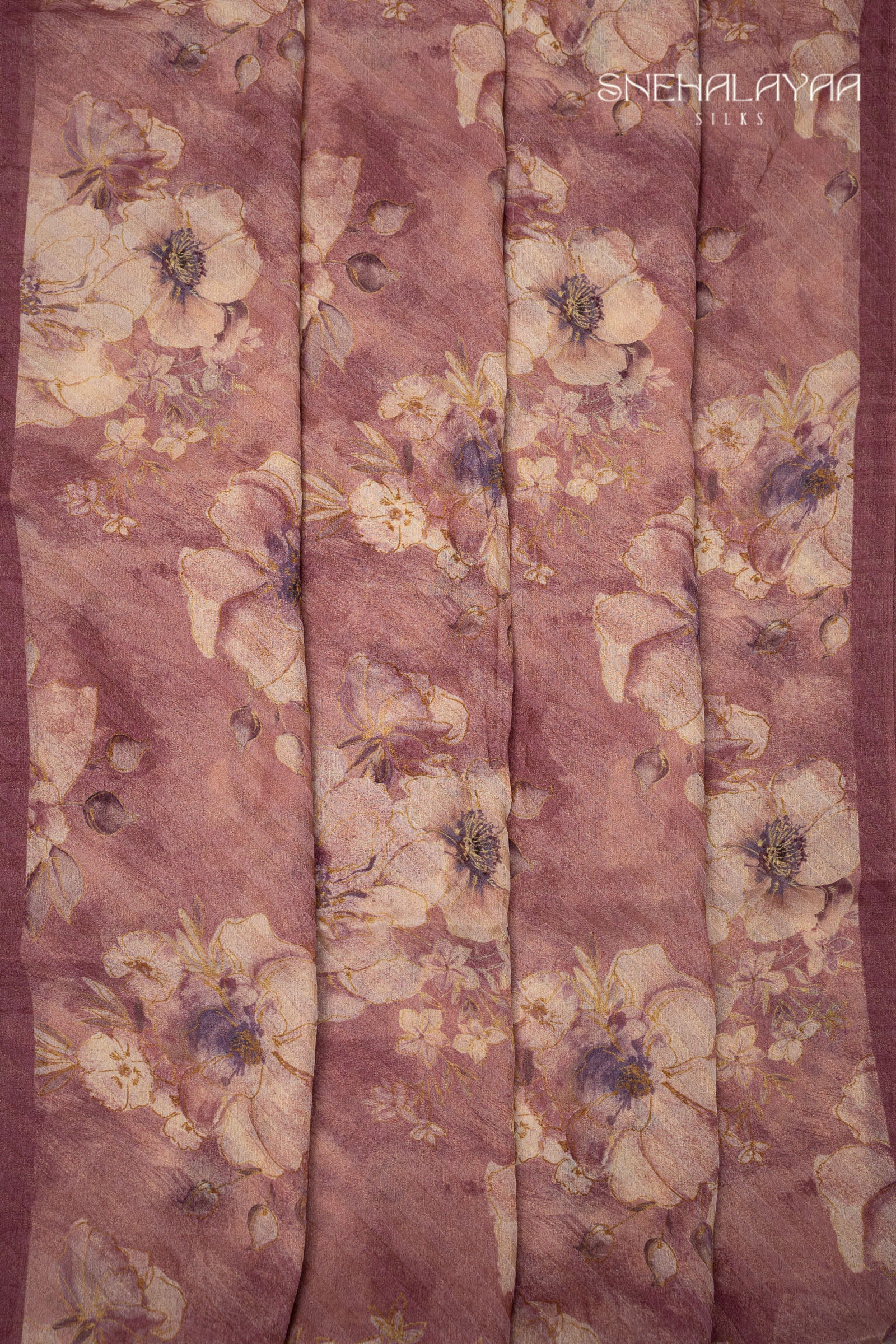 Rosewood Pink Semi Chiffon Saree