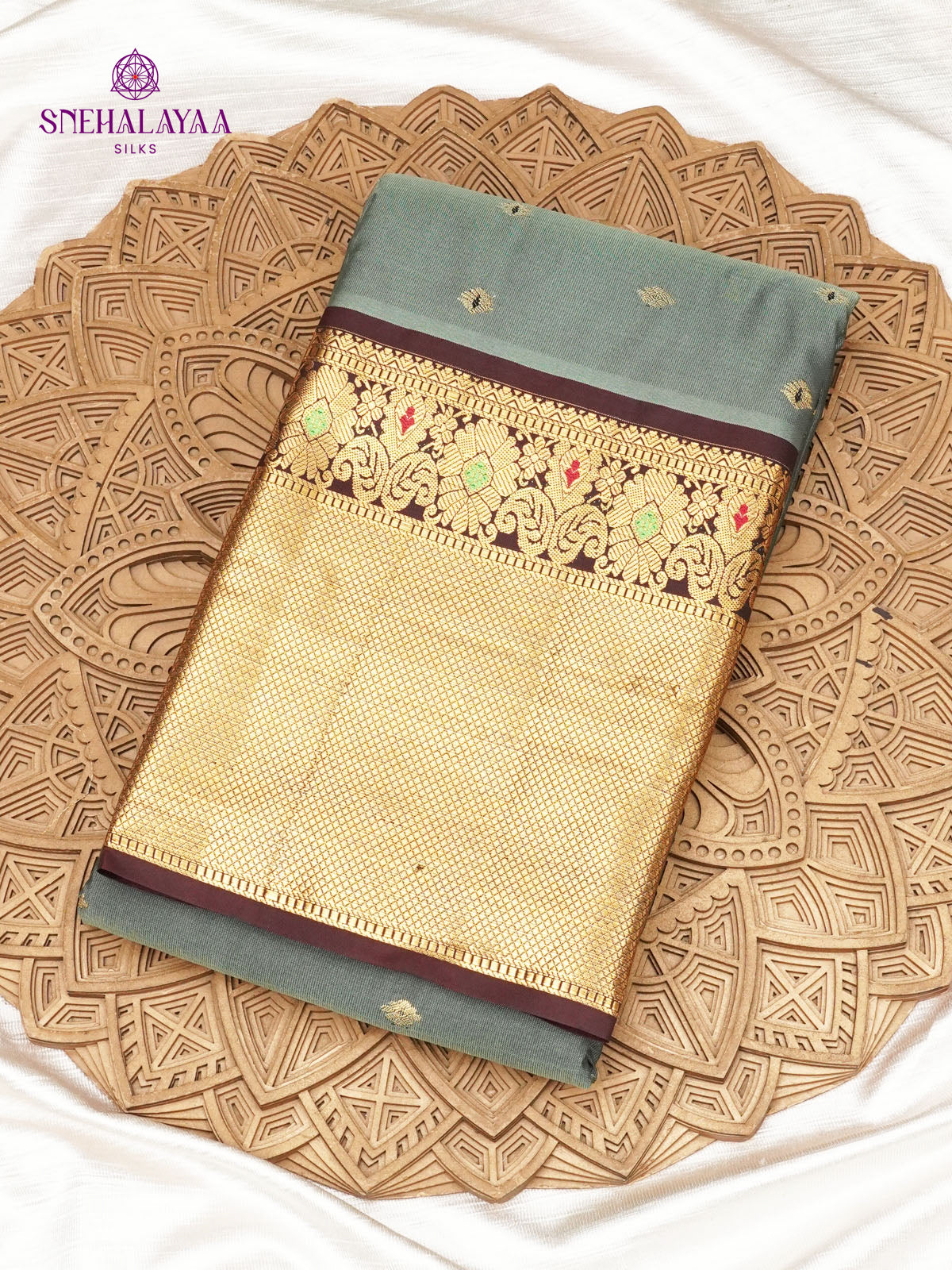 Grey Gadwal Silk Saree