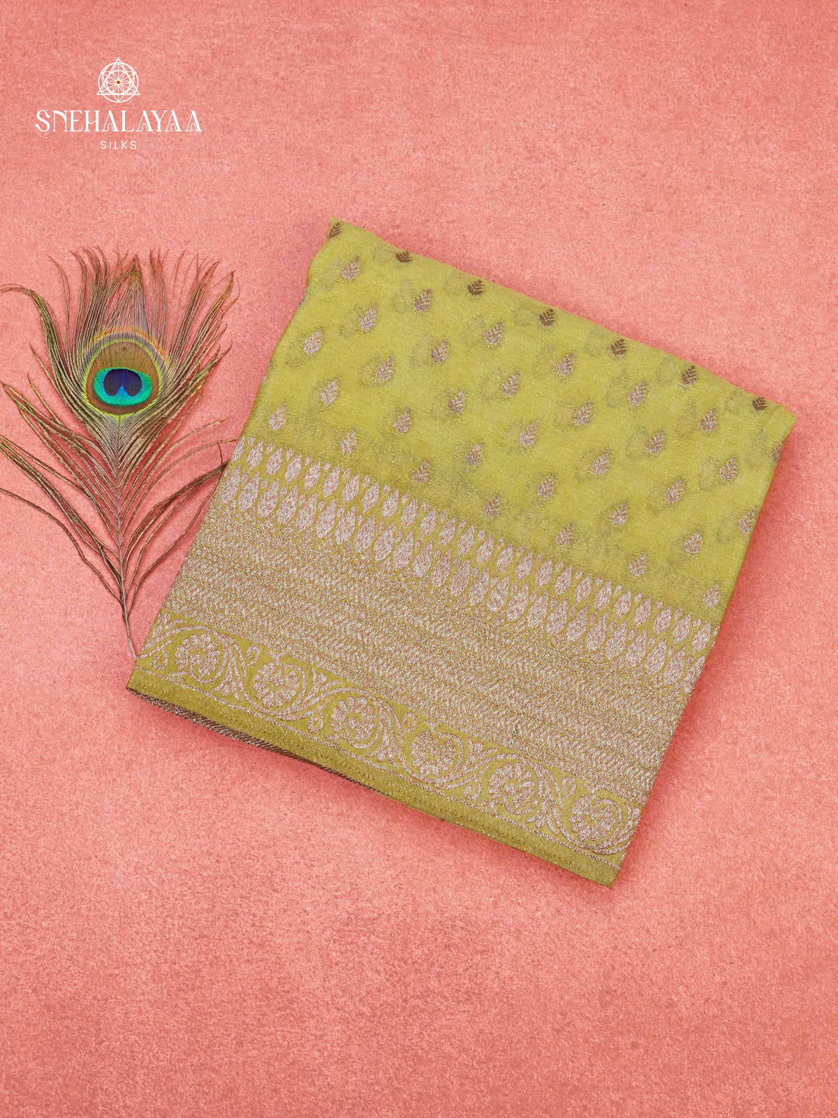 Lime Green Banaras Crepe Silk Saree