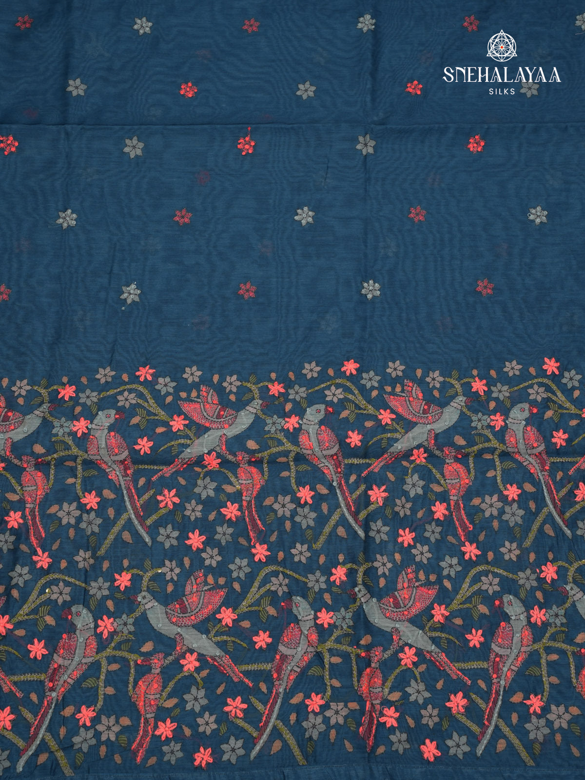 Pastel Blue Linen Embroidery Saree