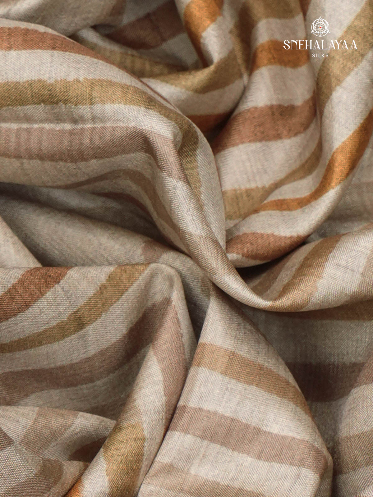 Beige Printed Tussar Saree