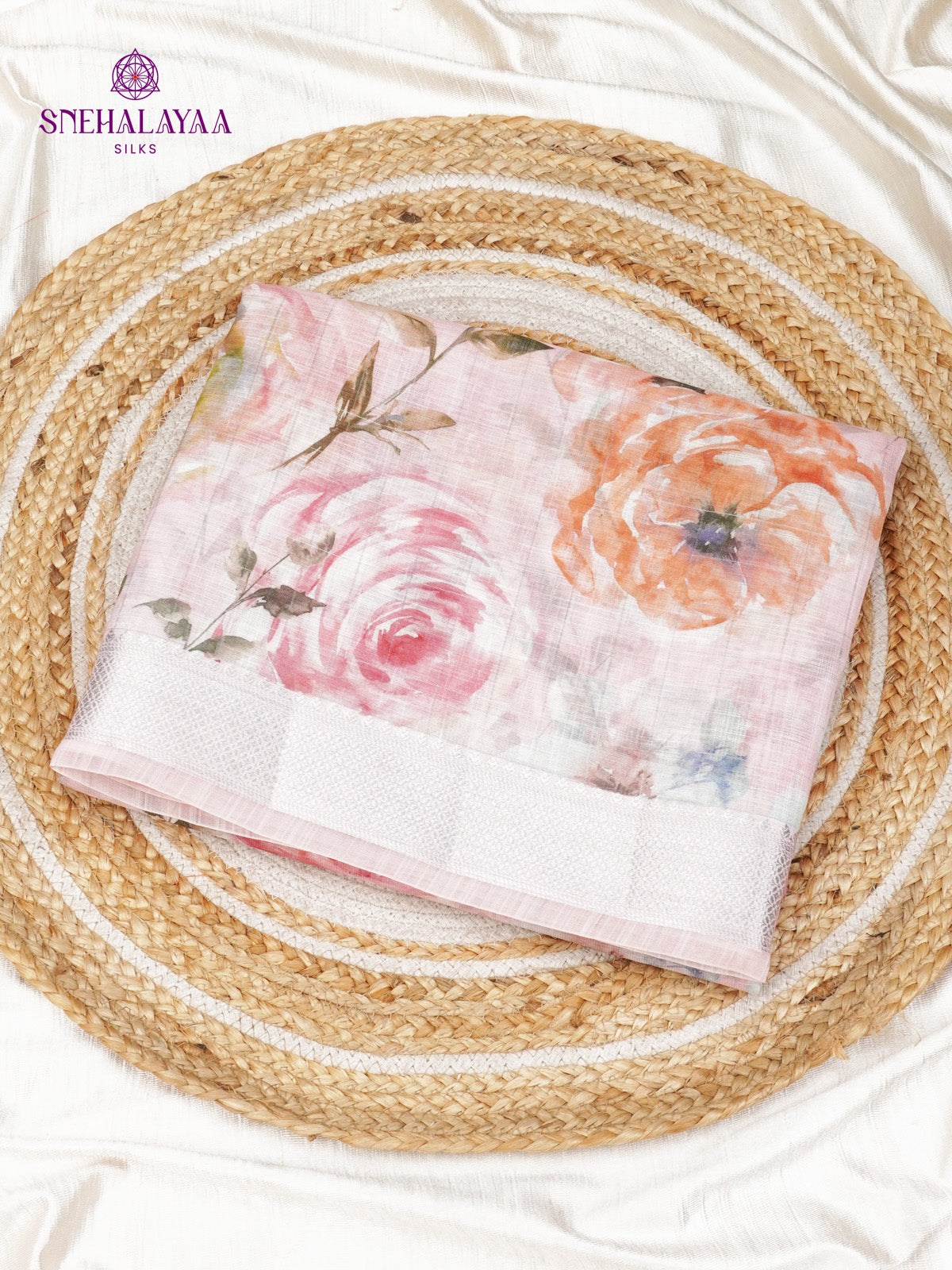 Pastel Mauve Printed Linen Saree