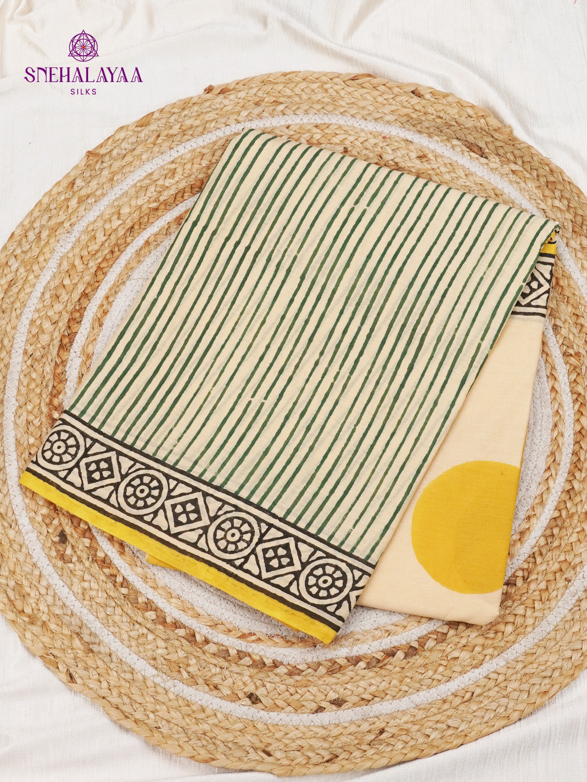 Cream Jaipur Cotton Saree