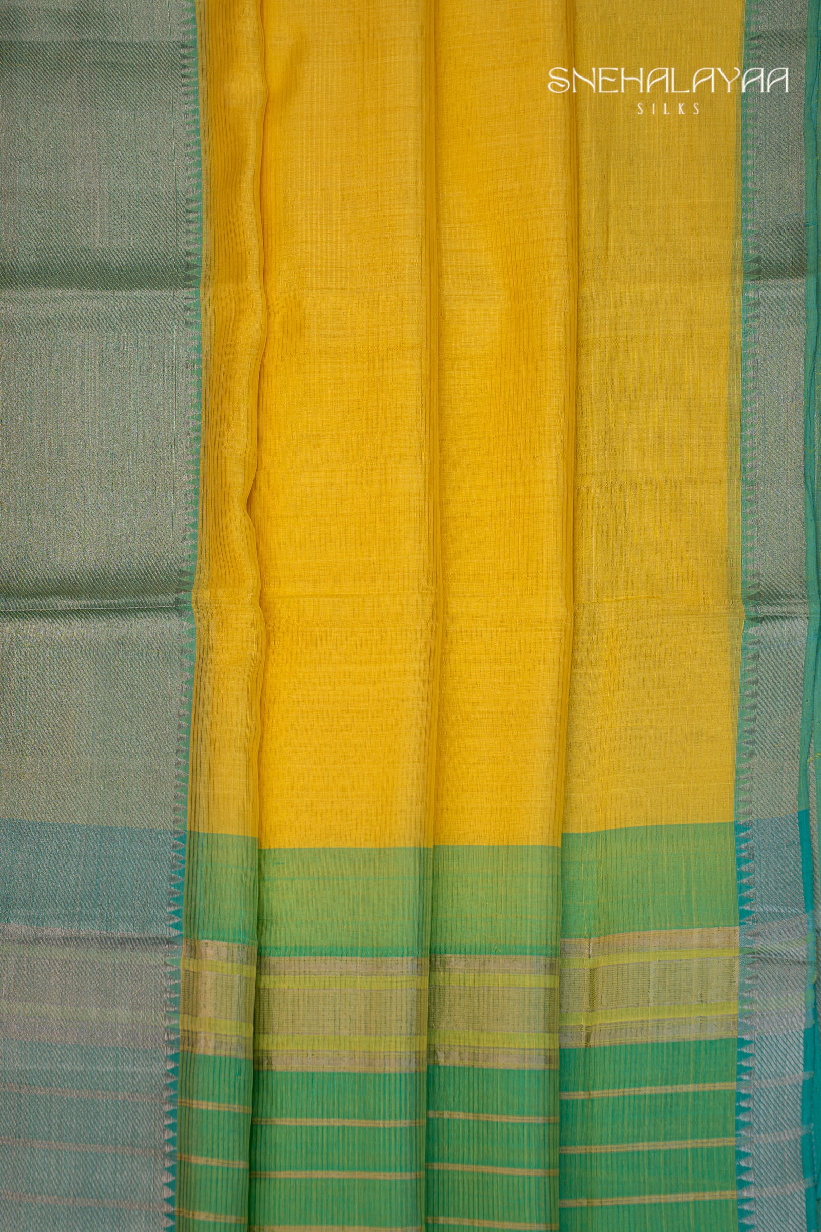 Yellow Mangalgiri Silk Saree