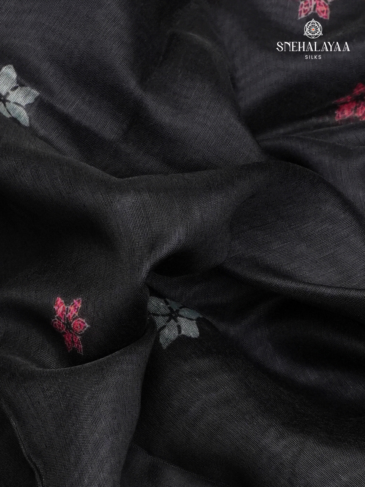 Black Printed Linen Saree