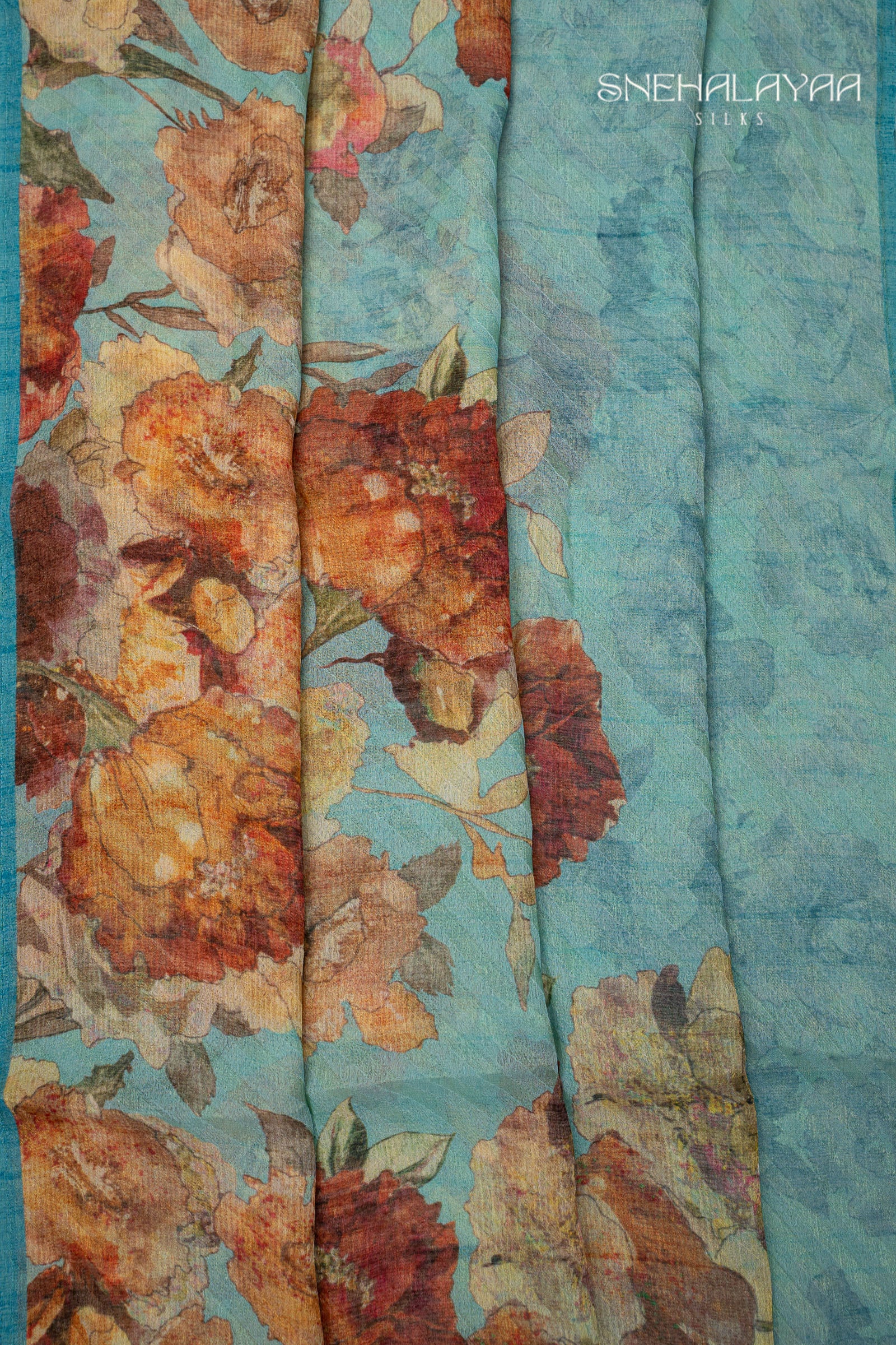 Sky Blue Semi Chiffon Saree