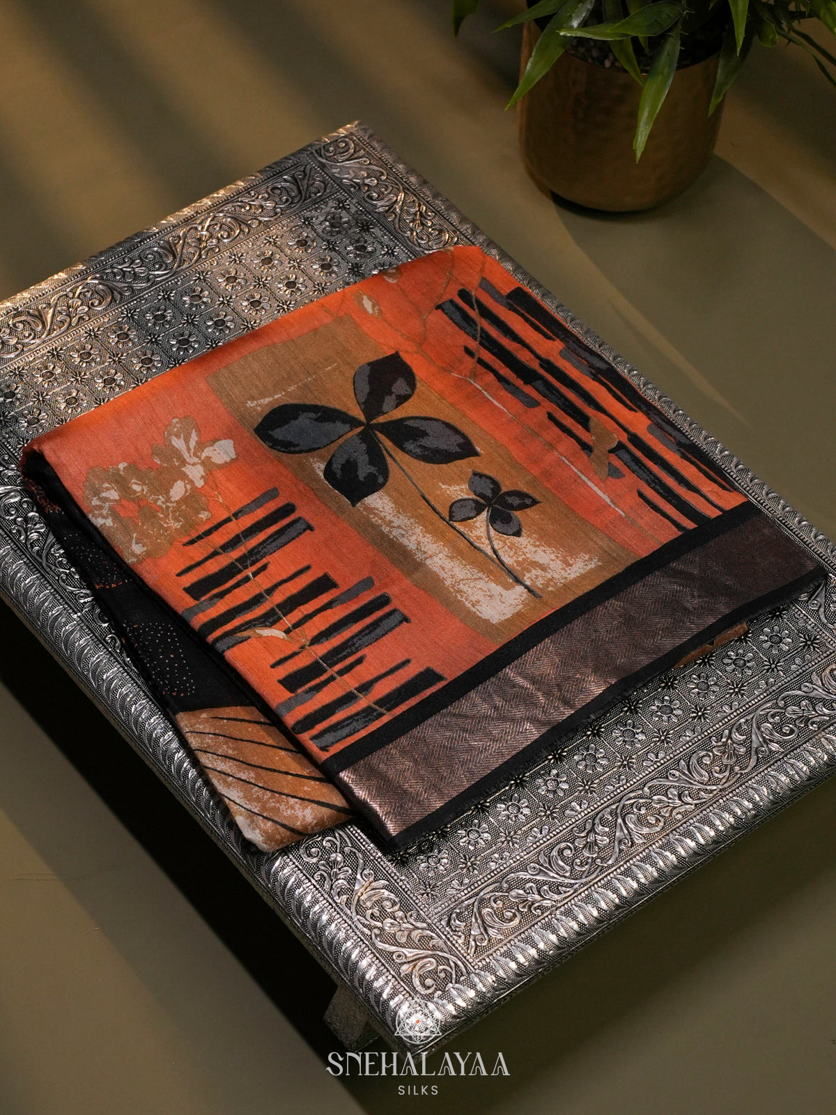 Burnt orange Chanderi Saree