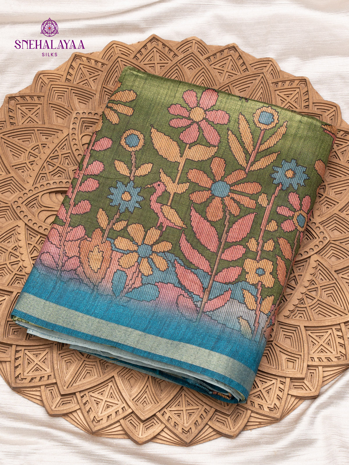 Olive Green Tussar Saree