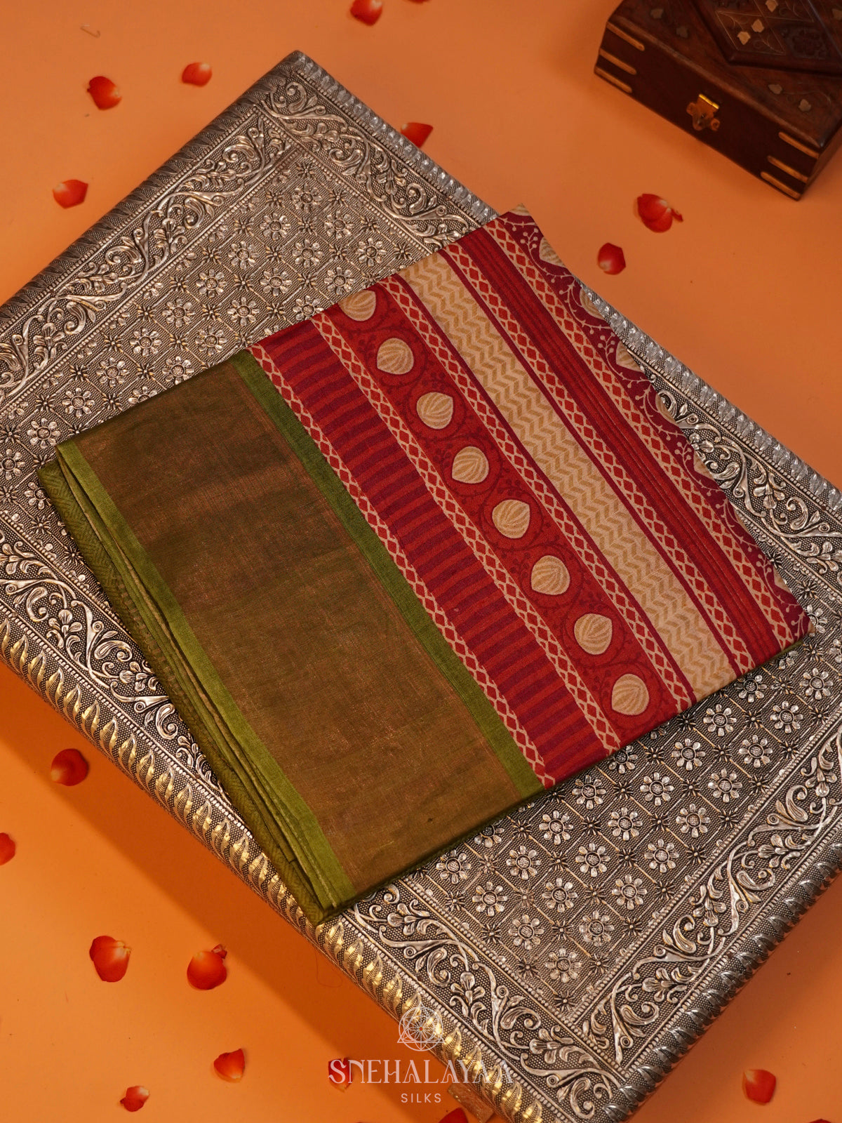 Olive Green Tussar Saree