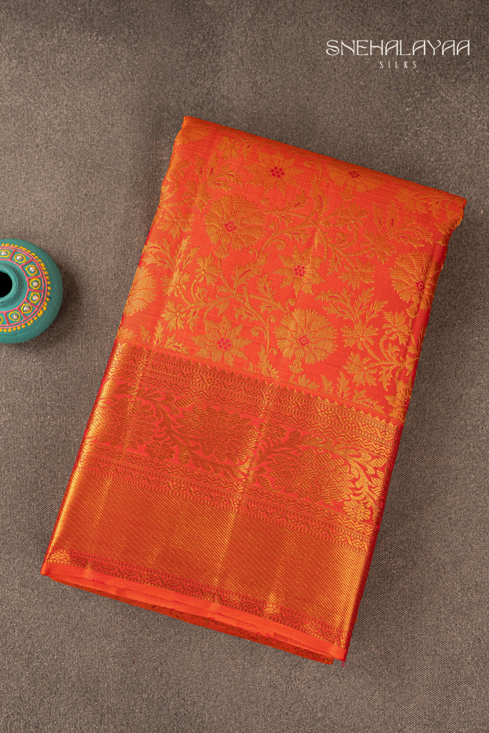 Tangerine Orange Kancheevaram Silk Saree