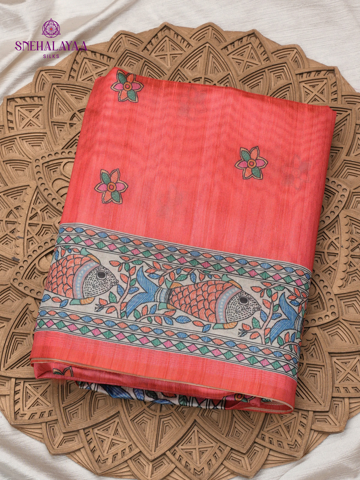 Red Madhubani Printed Saree