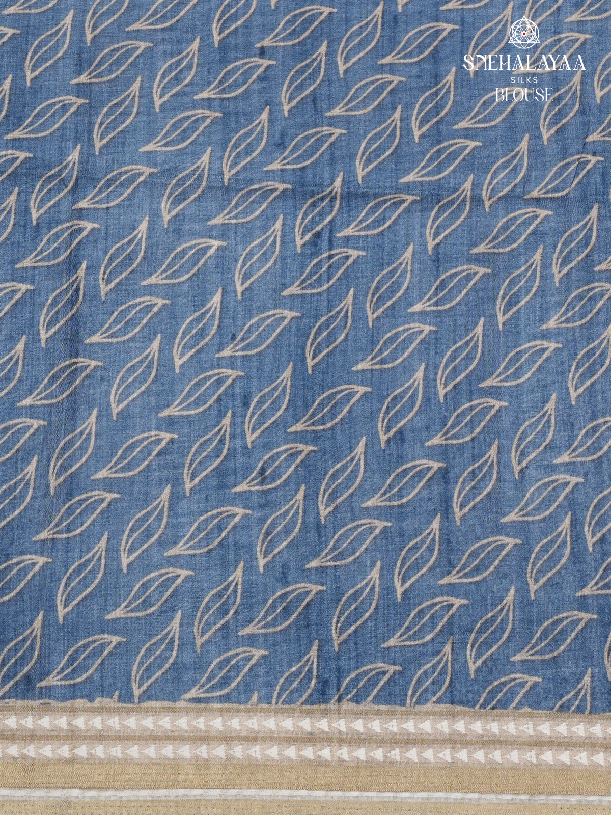 Blue Floral Printed Tussar Saree