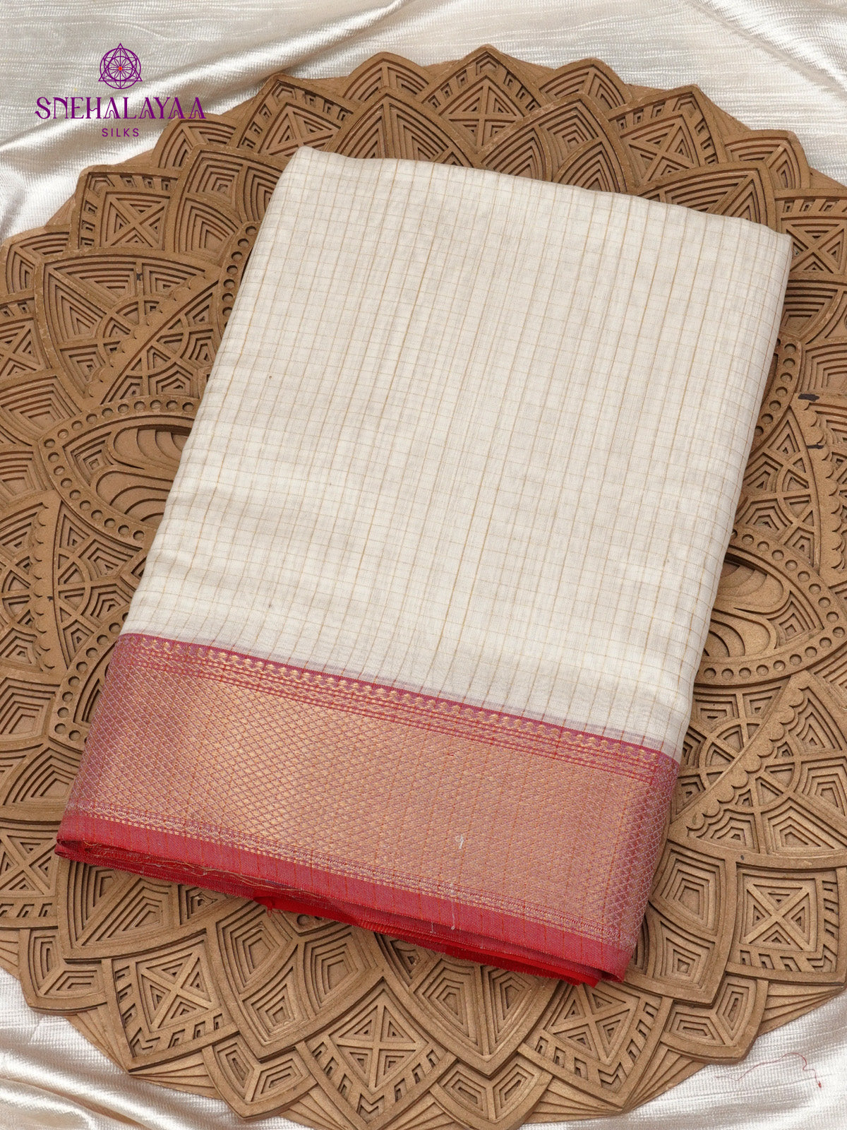 White Maheshwari Silk Cotton Saree