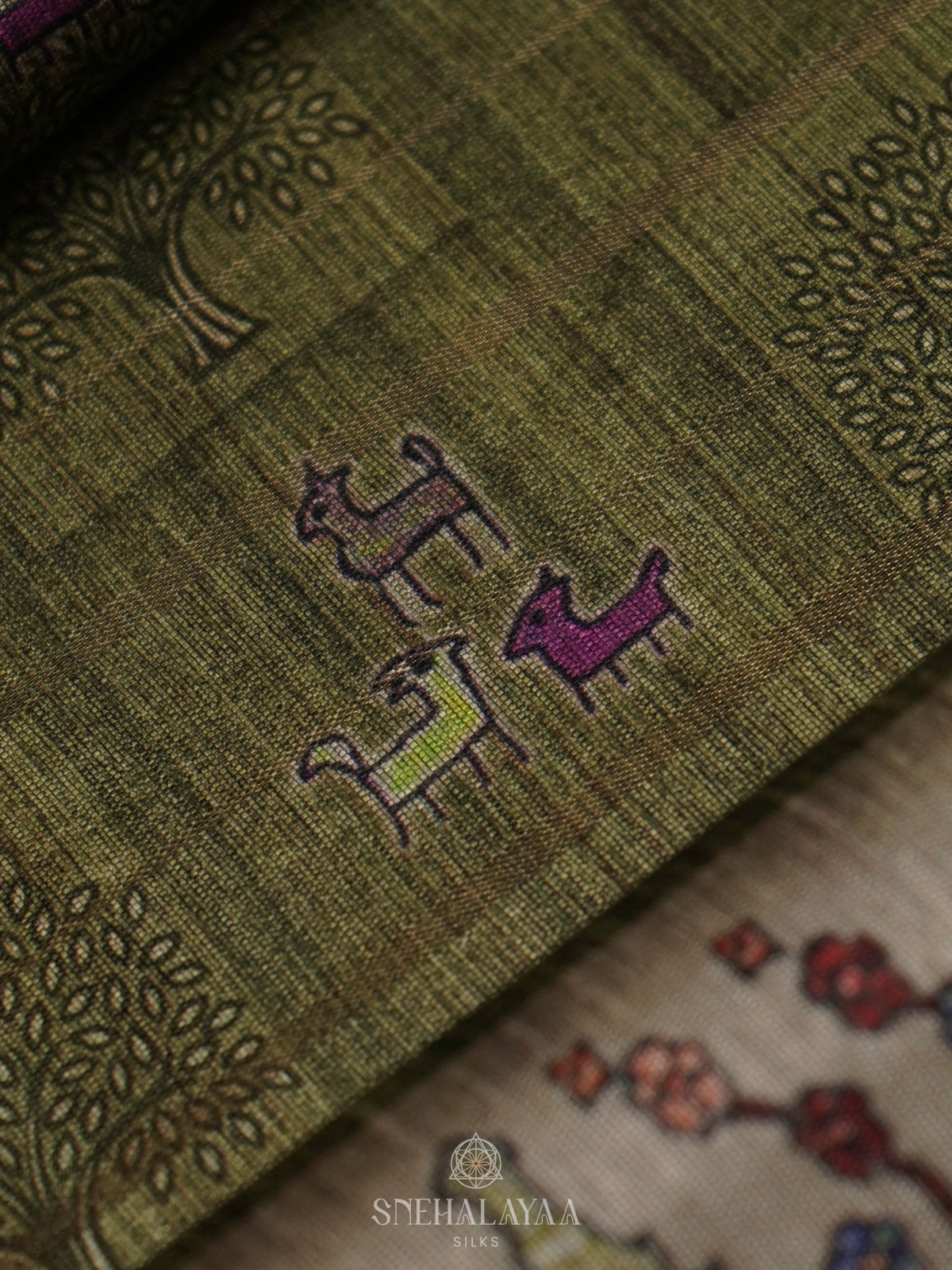 Olive Green Munga Tussar Saree