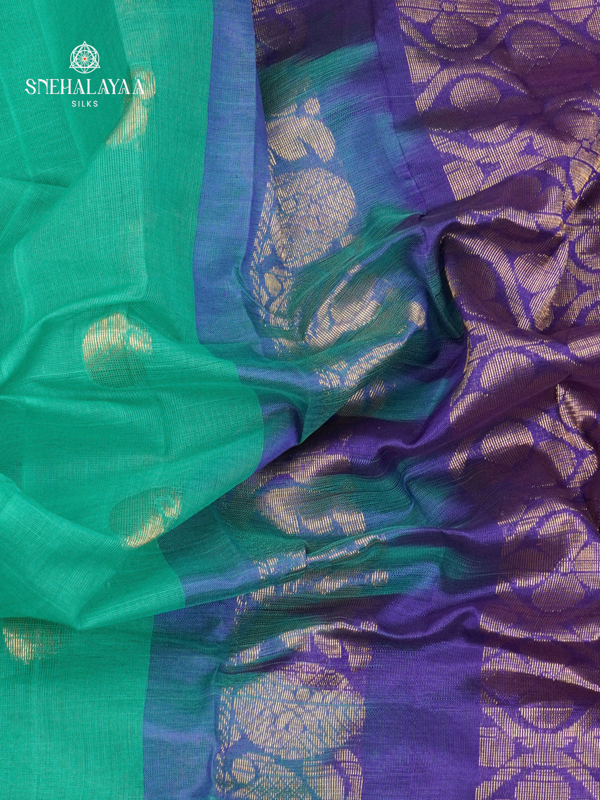 Teal Green Gadwal Cotton Saree Without Blouse