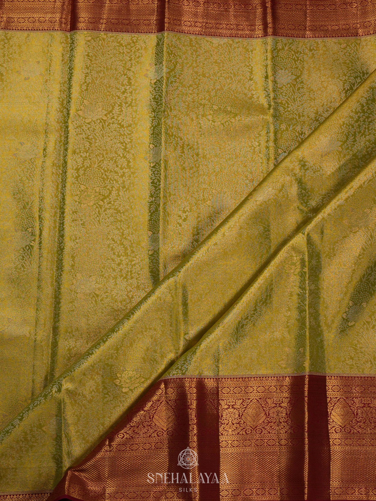 Lime Green Kanjivaram Silk Saree