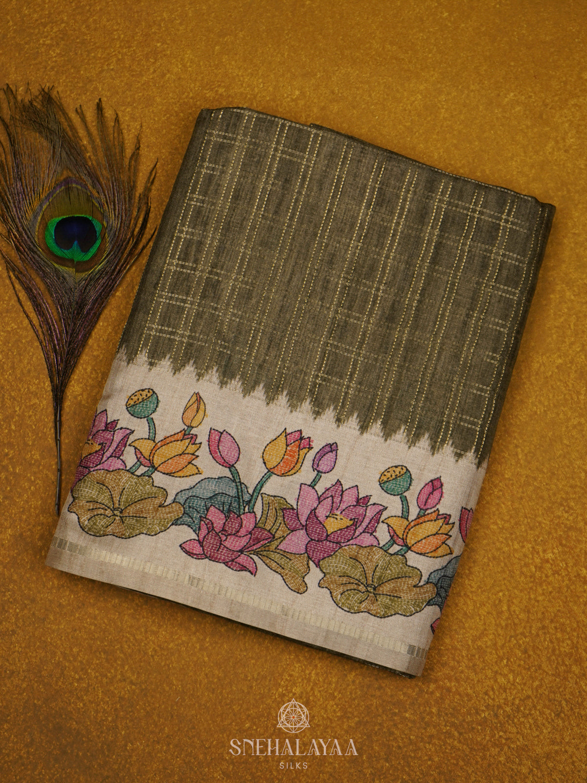 Olive Green Tussar Saree