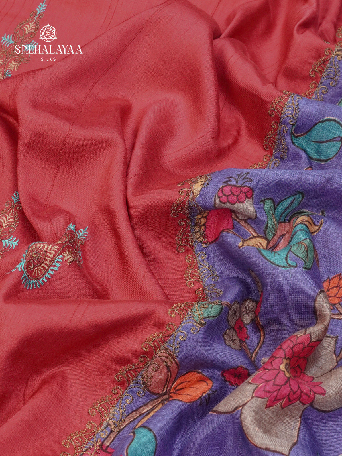 Maroon Soft Tussar Embroidery Saree