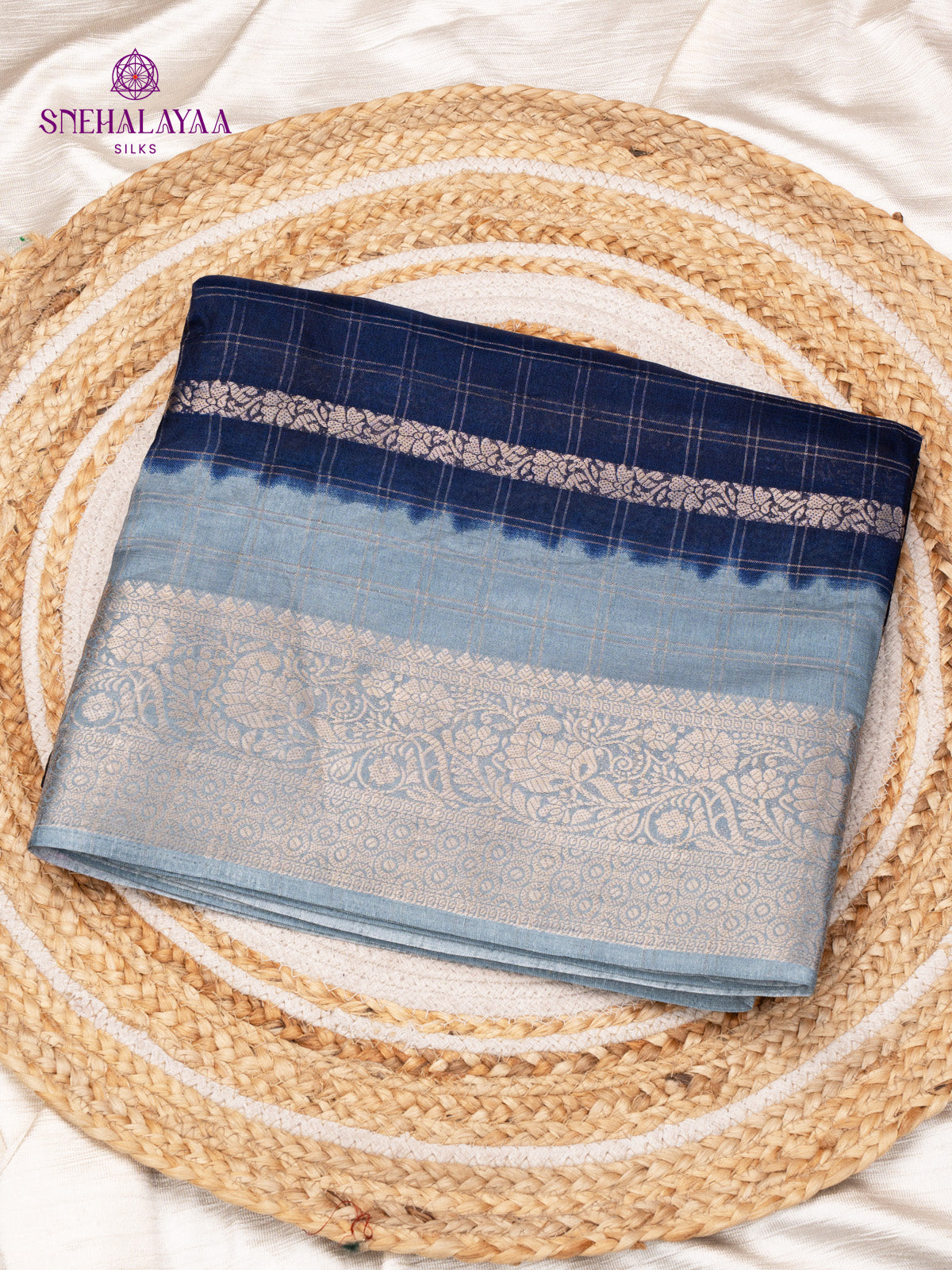 Navy Blue Dola Silk Saree