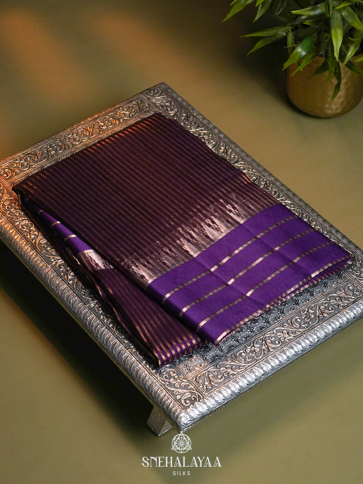 Purple Banaras Kora Silk Saree