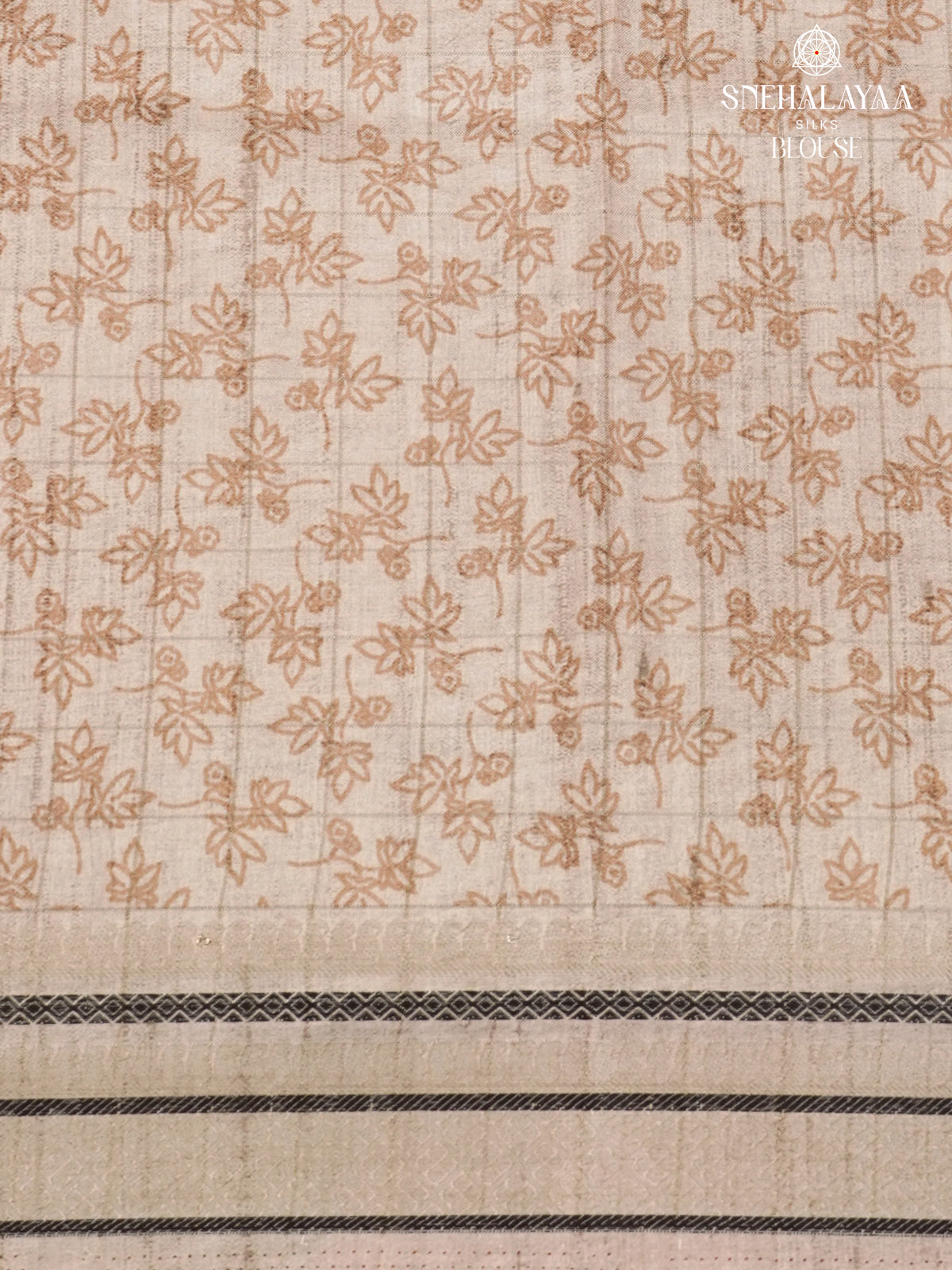 Brown Floral Printed Tussar Saree