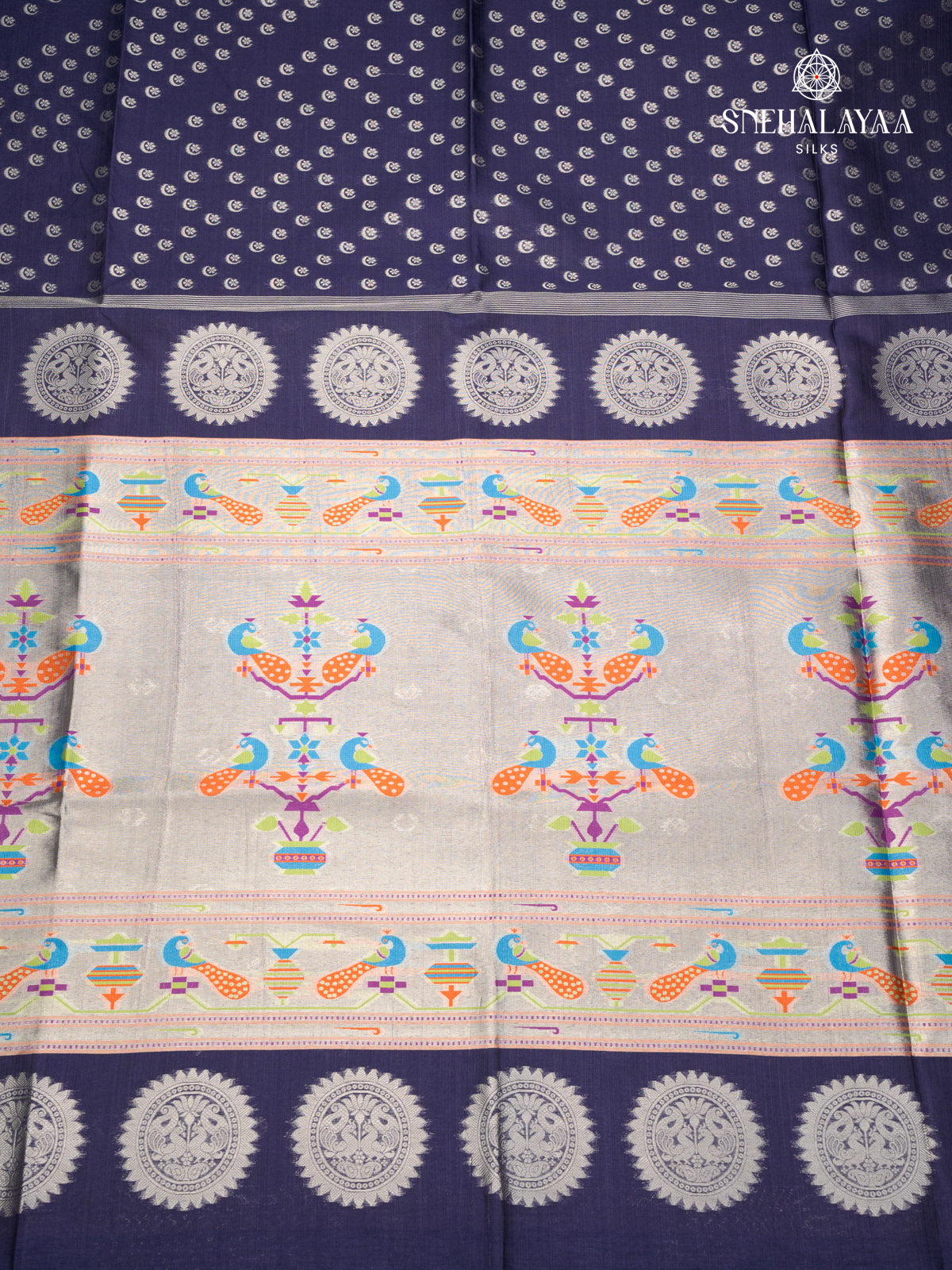 Navy Blue Banaras Jute Saree