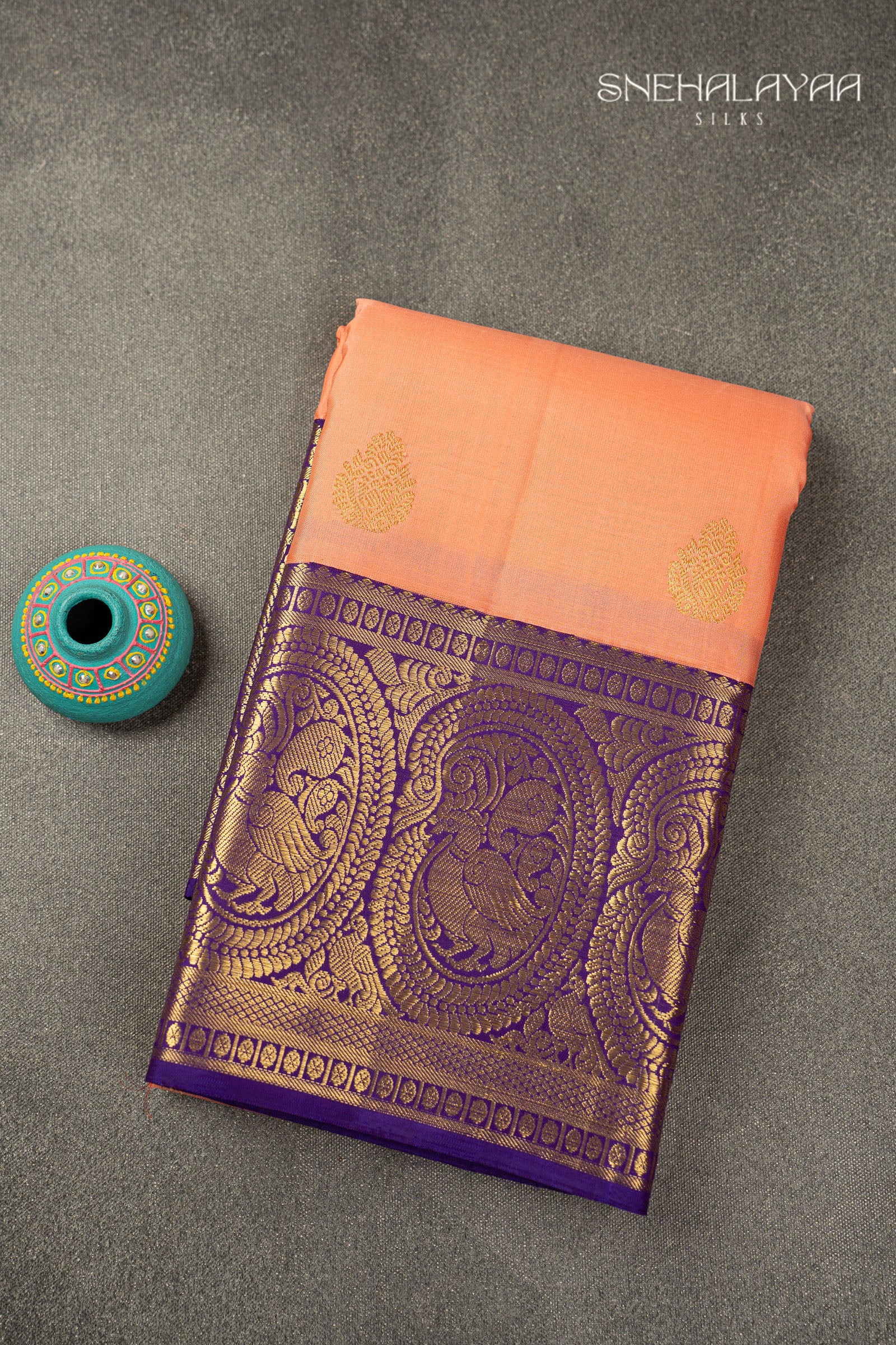 Peach Pink Kancheevaram Silk Saree