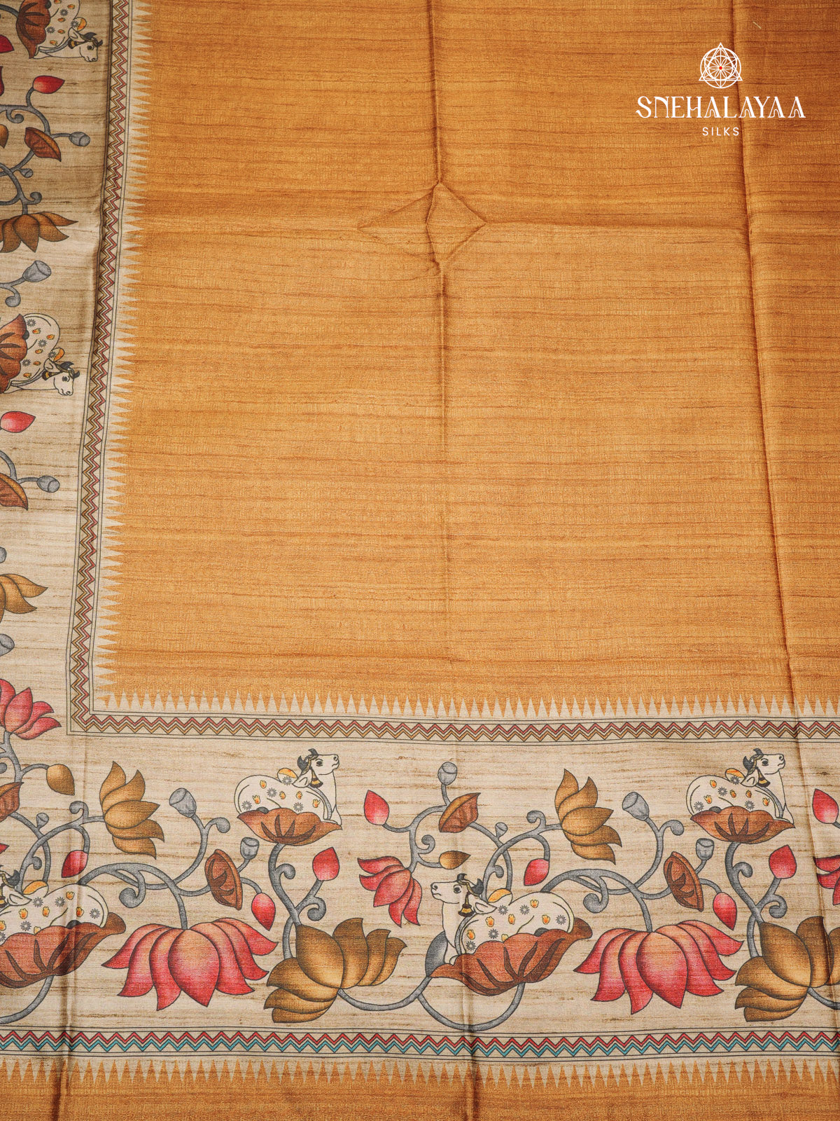 Orange Kalamkari Tussar Saree