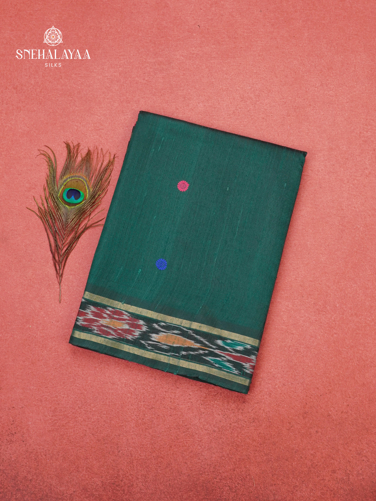 Forest Green Dupion Silk Saree